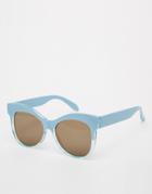 Asos Retro Cat Eye Sunglasses With Flat Lens - Blue