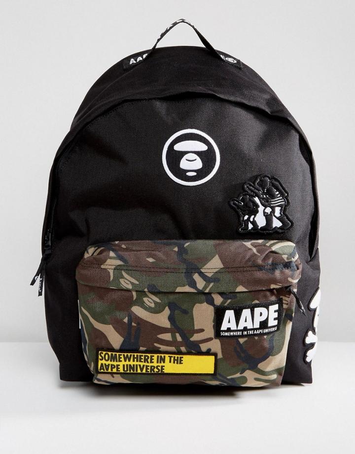 Aape By A Bathing Ape Backpack With Camo Logo Pocket - Black