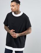Asos Super Oversized T-shirt With Double Layer In Black And White - Bl