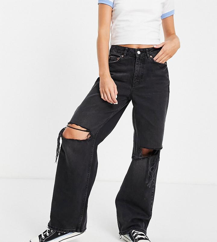 New Look Petite Wide Leg Rip Jean In Black