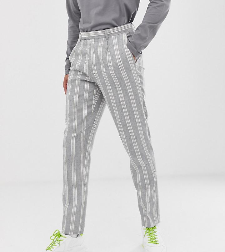 Asos Design Tall Skinny Crop Smart Pants In Gray Linen Stripe - Gray