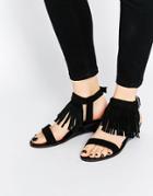 Asos Fabio Fringe Mini Wedge Sandals - Black