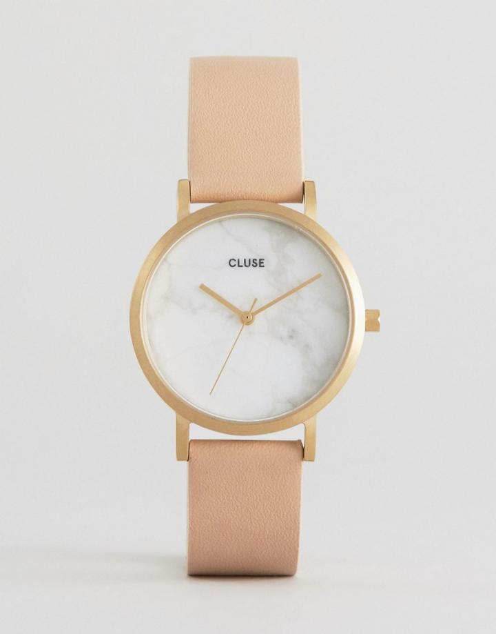 Cluse La Roche Marble Pink & Rose Gold Leather Watch - Pink