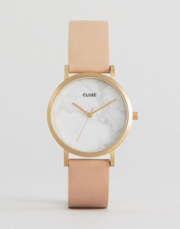 Cluse La Roche Marble Pink & Rose Gold Leather Watch - Pink