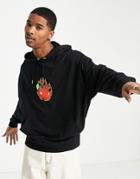 Asos Design Oversized Lightweight Hoodie In Black With Burning Cherry Front Print