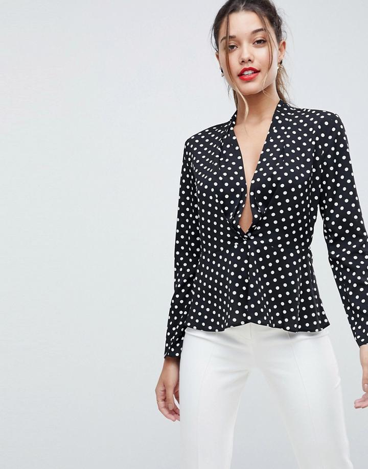 Asos Waisted Plunge Top In Spot - Multi