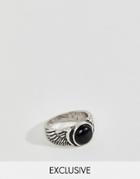 Reclaimed Vintage Feather Ring In Burnished Silver With Stone - Silver