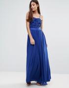 Zibi London Maxi Dress With 3d Floral Detail - Blue