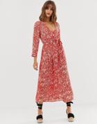 Vero Moda Floral Midi Wrap Dress - Red