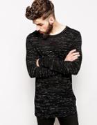 Asos Long Sleeve T-shirt In Longline & Textured Fabric - Black