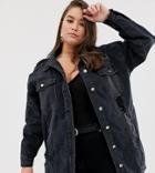 Missguided Plus Oversized Denim Jacket With Distressing In Black - Black
