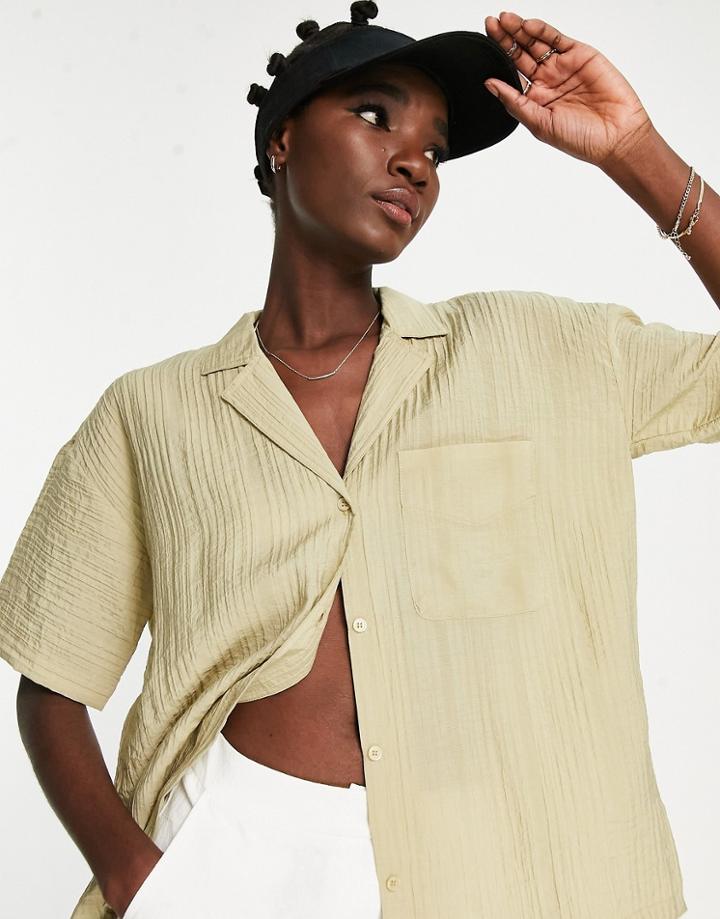 Topshop Oversized Lightweight Resort Shirt In Olive-green