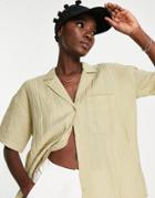 Topshop Oversized Lightweight Resort Shirt In Olive-green