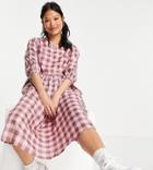 Urban Threads Petite Oversized Check Midi Dress In Pink Gingham