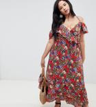Nvme Floral Wrap Front Maxi Dress - Red