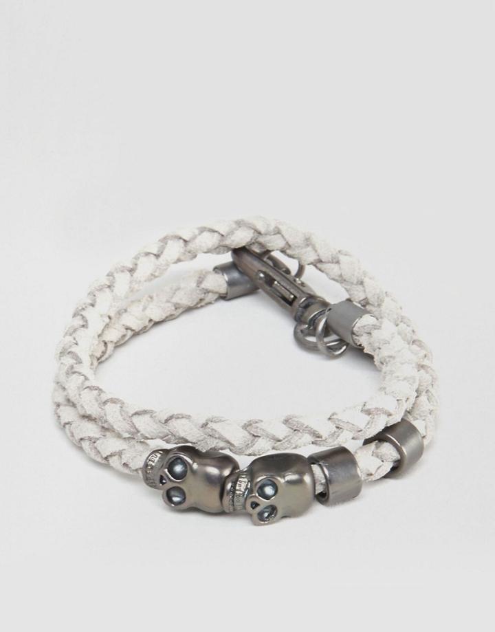 Icon Brand Plaited Skull Wrap Bracelet - Gray