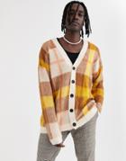 Asos Design Oversized Cardigan In Oatmeal Check