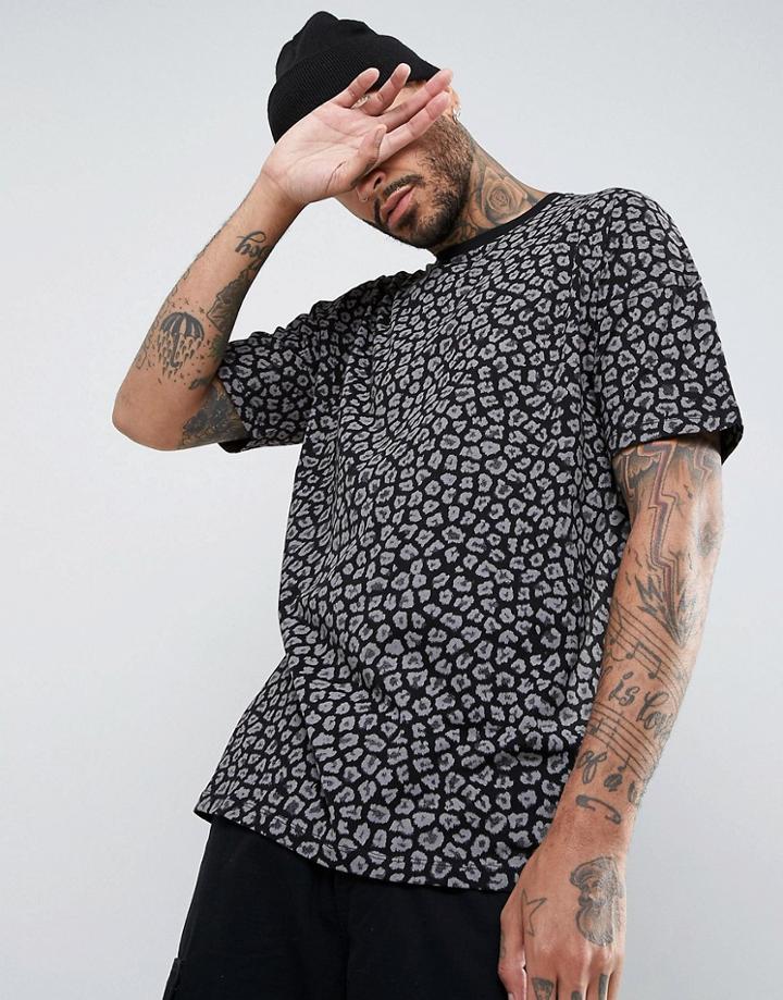 Asos Oversized T-shirt With Leopard Print - Black