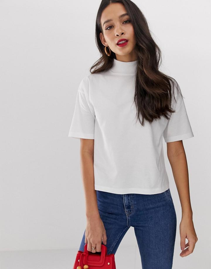 Asos Design High Neck Short Sleeve T-shirt In White - White