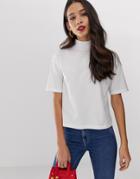 Asos Design High Neck Short Sleeve T-shirt In White - White