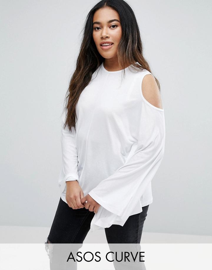 Asos Curve Top With Cold Shoulder And Kimono Sleeve - White