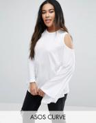 Asos Curve Top With Cold Shoulder And Kimono Sleeve - White