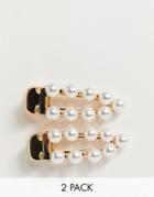 Asos Design Pack Of 2 Hair Clips In Oversized Triangle Shape In Pearl-cream