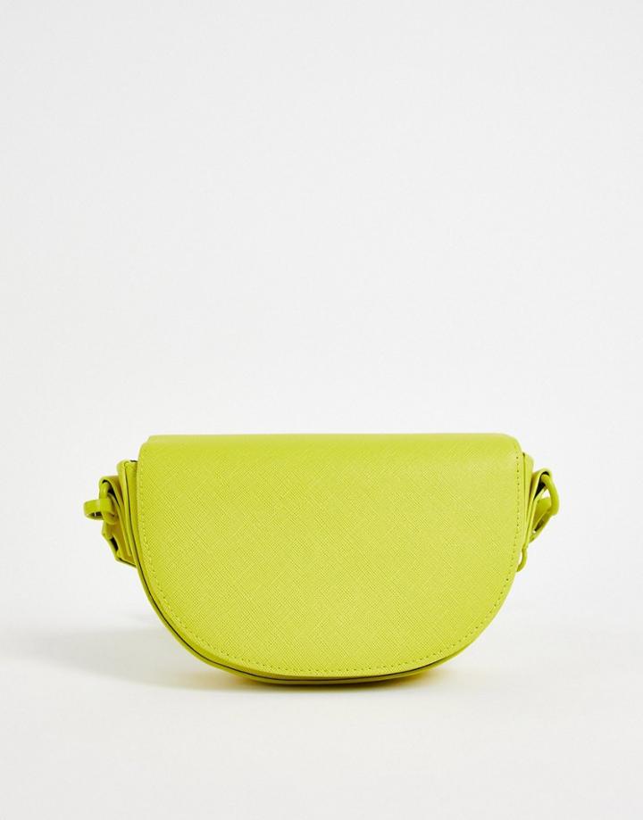 Asos Design Half Moon Cross Body Bag In Green Faux Leather