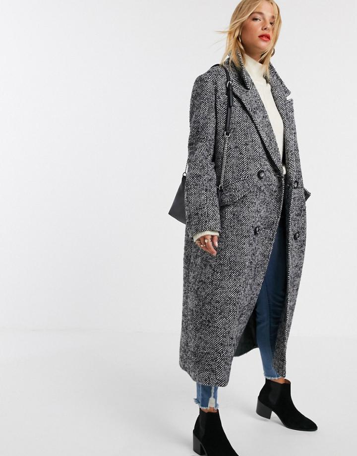 Asos Design Herringbone Power Shoulder Coat-multi