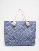 Buji Baja Canvas Beach Bag With Rope Handles - Blue Dot