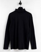 Jack & Jones Essentials Organic Cotton Long Sleeve Top With Roll Neck In Black