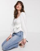 & Other Stories Puff Sleeve Tie-waist Blouse In White
