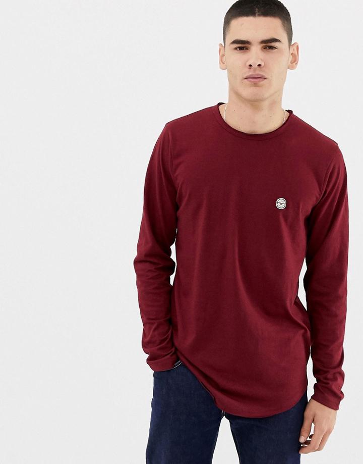 Le Breve Basic Longline Long Sleeve Top-red