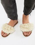 Boohoo Pom And Tassel Trim Flat Sandals - White