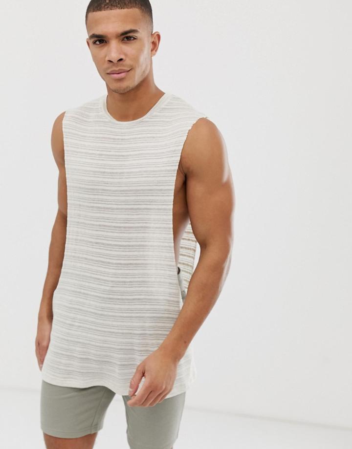 Asos Design Relaxed Sleeveless T-shirt With Extreme Dropped Armhole In Fancy Linen - White