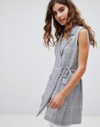 Bershka Sleeveless Belted Blazer - Gray