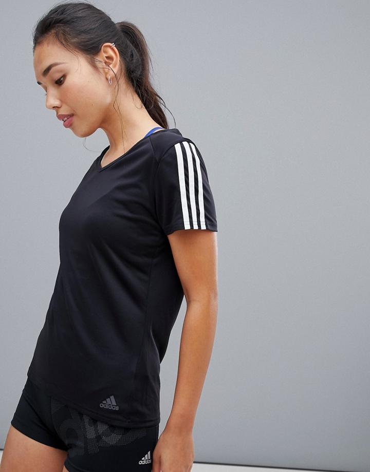 Adidas Running Three Stripe Tee In Black - Black