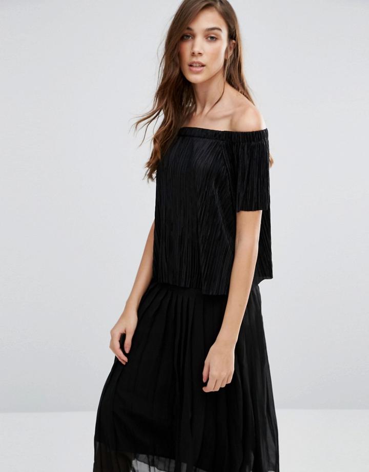 New Look Plisse Bardot Top - Black