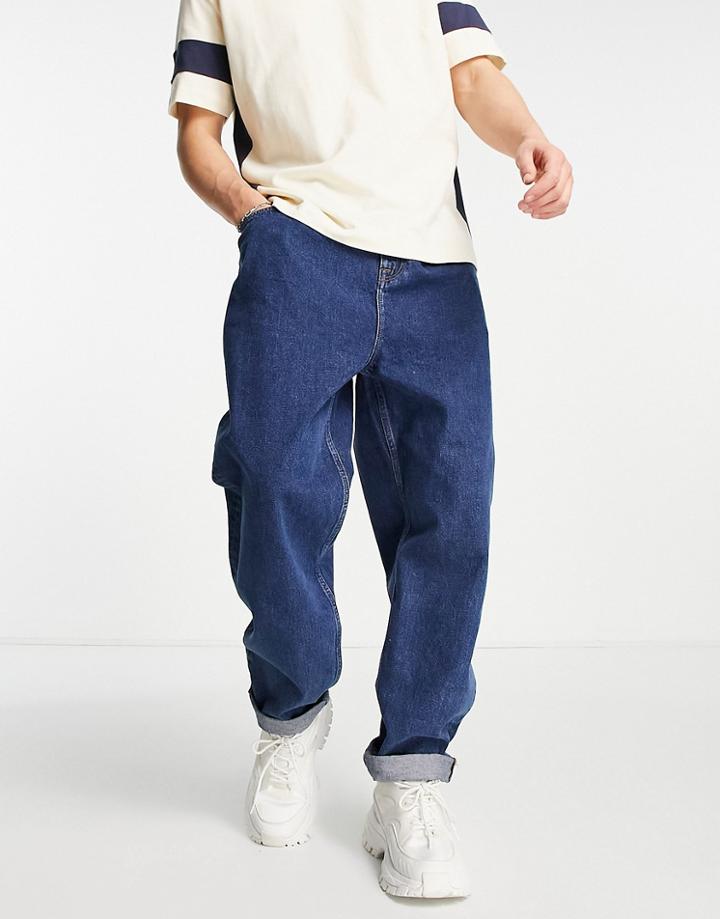 Asos Design Balloon Jeans In Dark Wash-blue