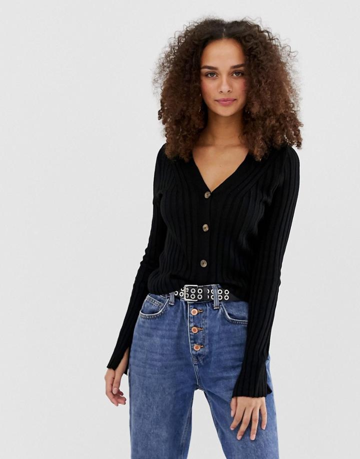 Asos Design Cardigan With Button Detail-black