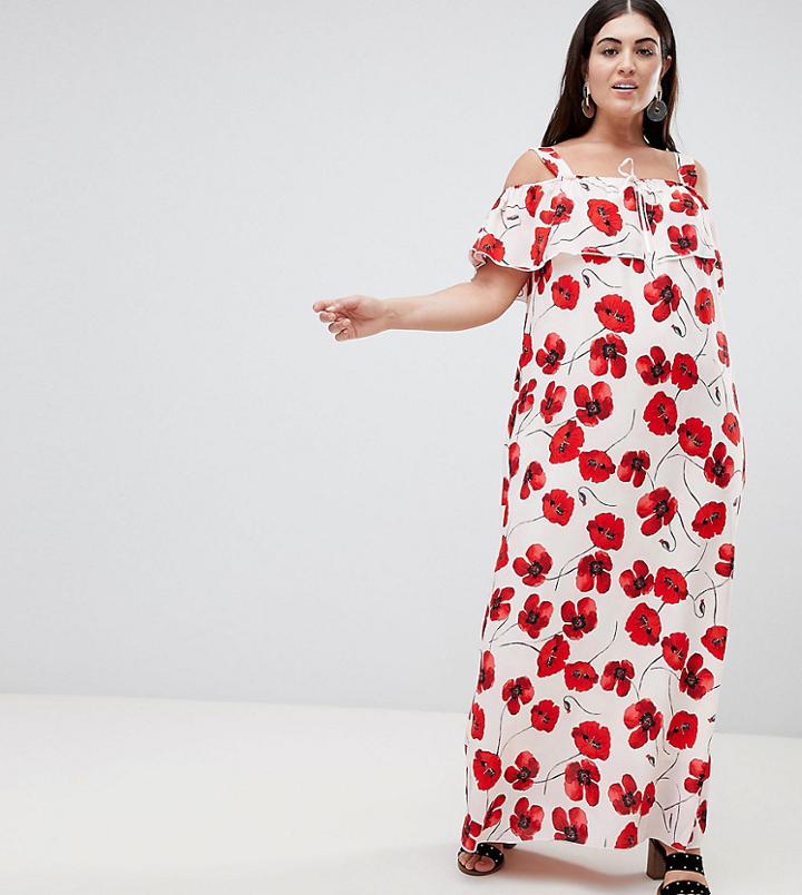 Lovedrobe Poppy Print Cold Shoulder Maxi Dress - Multi