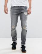 Threadbare Riley Skinny Fit Ripped Gray Jeans - Gray