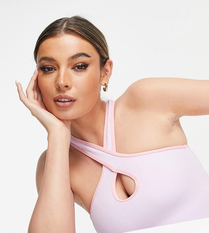 South Beach Rib Halter Neck Crop Top With Keyhole In Lilac-purple