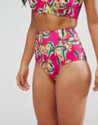Asos Fuller Bust Exclusive Classic Tropical Print High Waist Bikini Bottom - Multi
