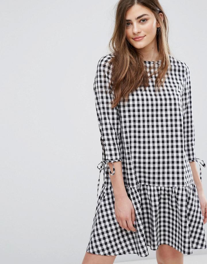 New Look Drop Waist Gingham Smock Dress - Black