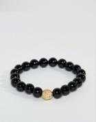 Mister Lion Plus Bead Bracelet In Oynx & Gold - Black
