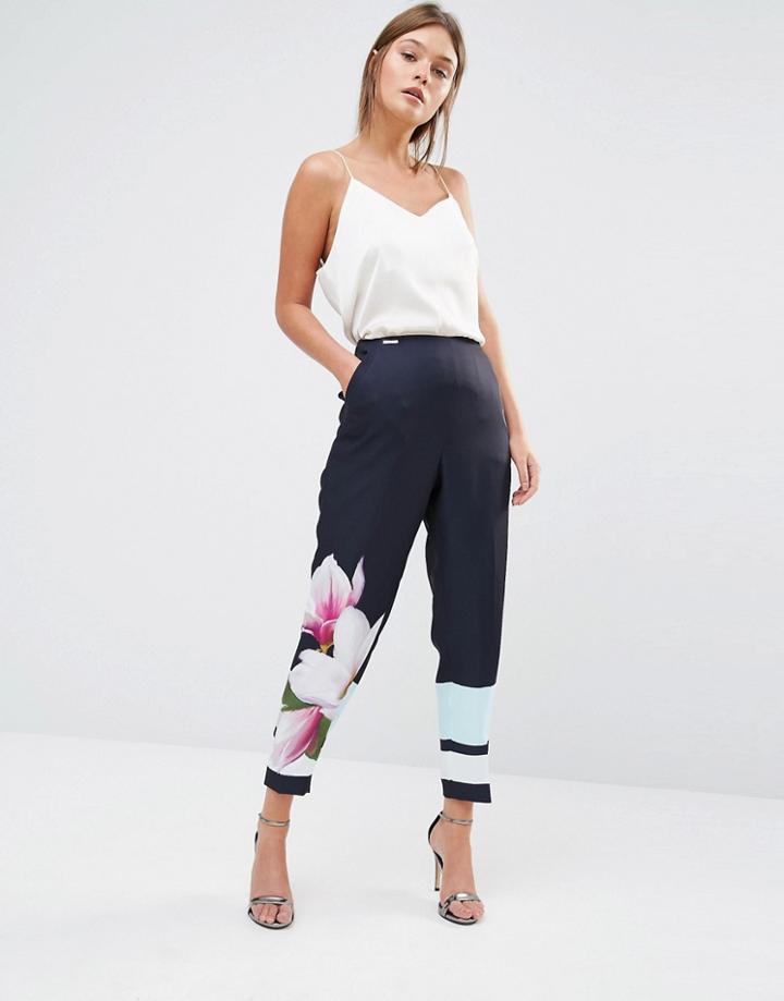 Ted Baker Abirati Pants In Magnolia Stripe Print - Navy