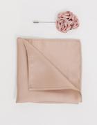 Gianni Feraud Wedding Satin Lapel Pin And Pocket Square - Pink