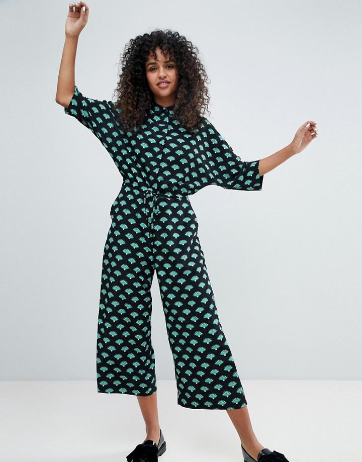 Monki Fan Print Jumpsuit - Black