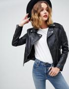 Barney's Originals Leather Biker Jacket With Shoulder Detail-black